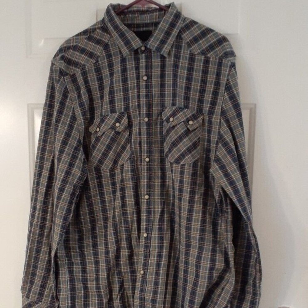 Astronomy Western Style Plaid XXL Pearl Snap Long Sleeve Shirt